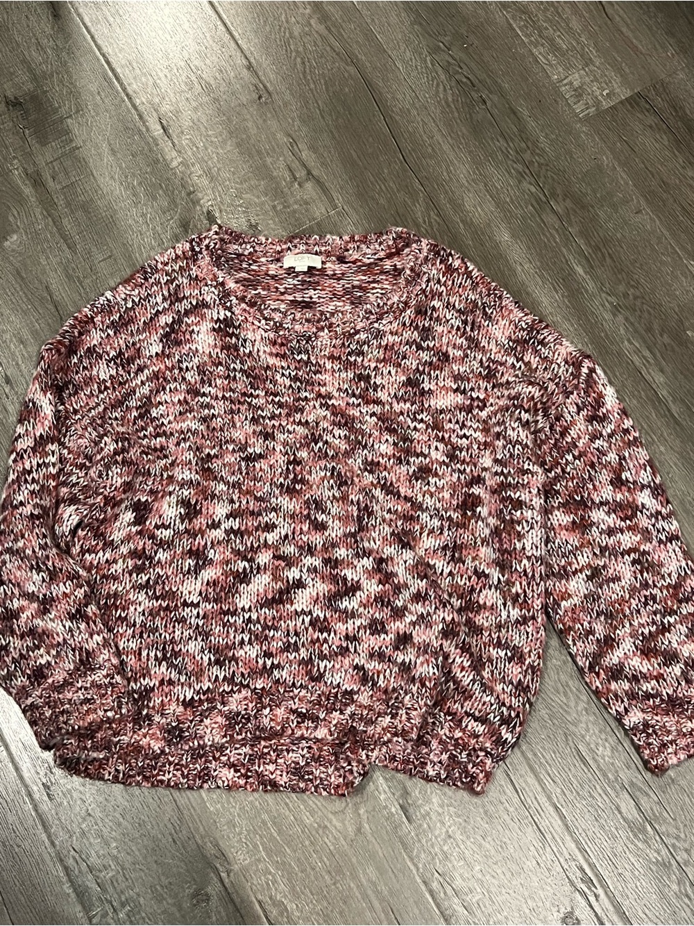 LOFT Marled Red Pink and White Knit Sweater